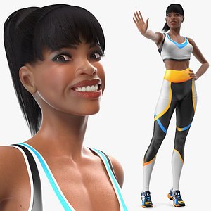3D light skin fitness woman rigged