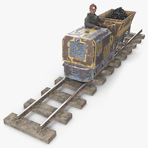Old Mining Locomotive with Cart and Miner
