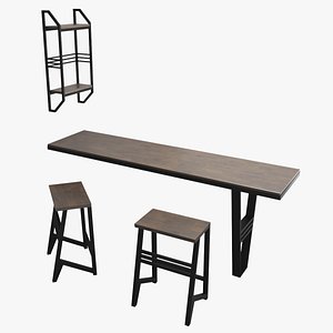 3D Wall-Mounted Table With Chairs and Shelf