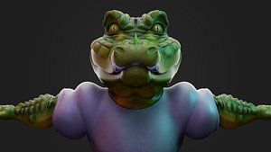 Stylized Anthropomorphic Crocodile Character Rigged Game Ready PBR Textured