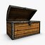Low poly wooden chest with treasure