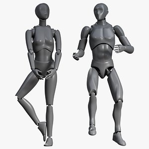 Rigged Male and Female Articulated Action Figure 3D model