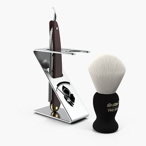 3D folding razor badger shaving model