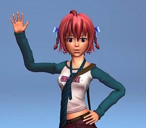Anime school girl - RIGGED - low poly