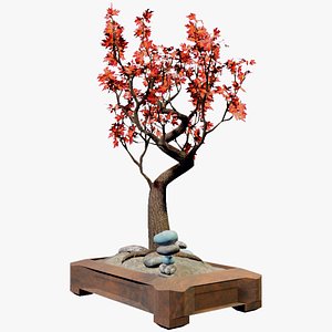 Bonsai red Maple Stylised Tree textured 3D model Low-poly 3D model 3D