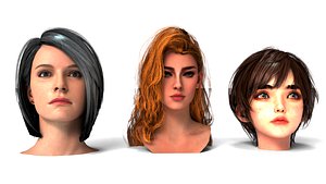3 Pack Of Woman Rigged Heads 3D model