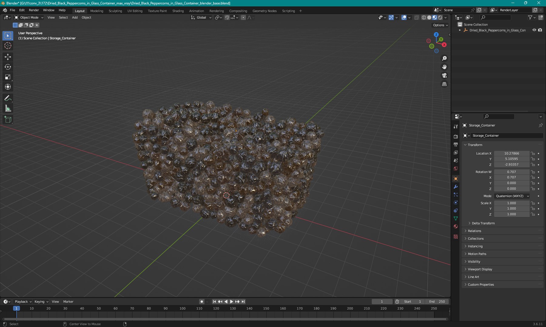 Dried Black Peppercorns in Glass Container 3D model https://p.turbosquid.com/ts-thumb/rp/40onfQ/a6/dried_black_peppercorns_in_glass_container_1003/jpg/1751407830/1920x1080/fit_q87/44280e40e0121ad4a80697a5c143fb5747b7098f/dried_black_peppercorns_in_glass_container_1003.jpg