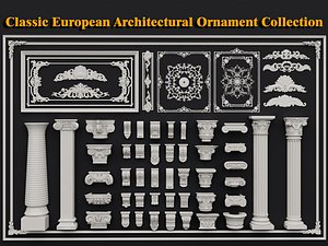 Classic European Architectural Ornament Column And Molding Set