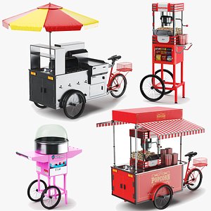 3D Detailed Four Food Carts