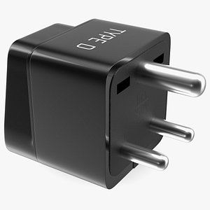 Type D Electrical Plug Adapter Black 3D model