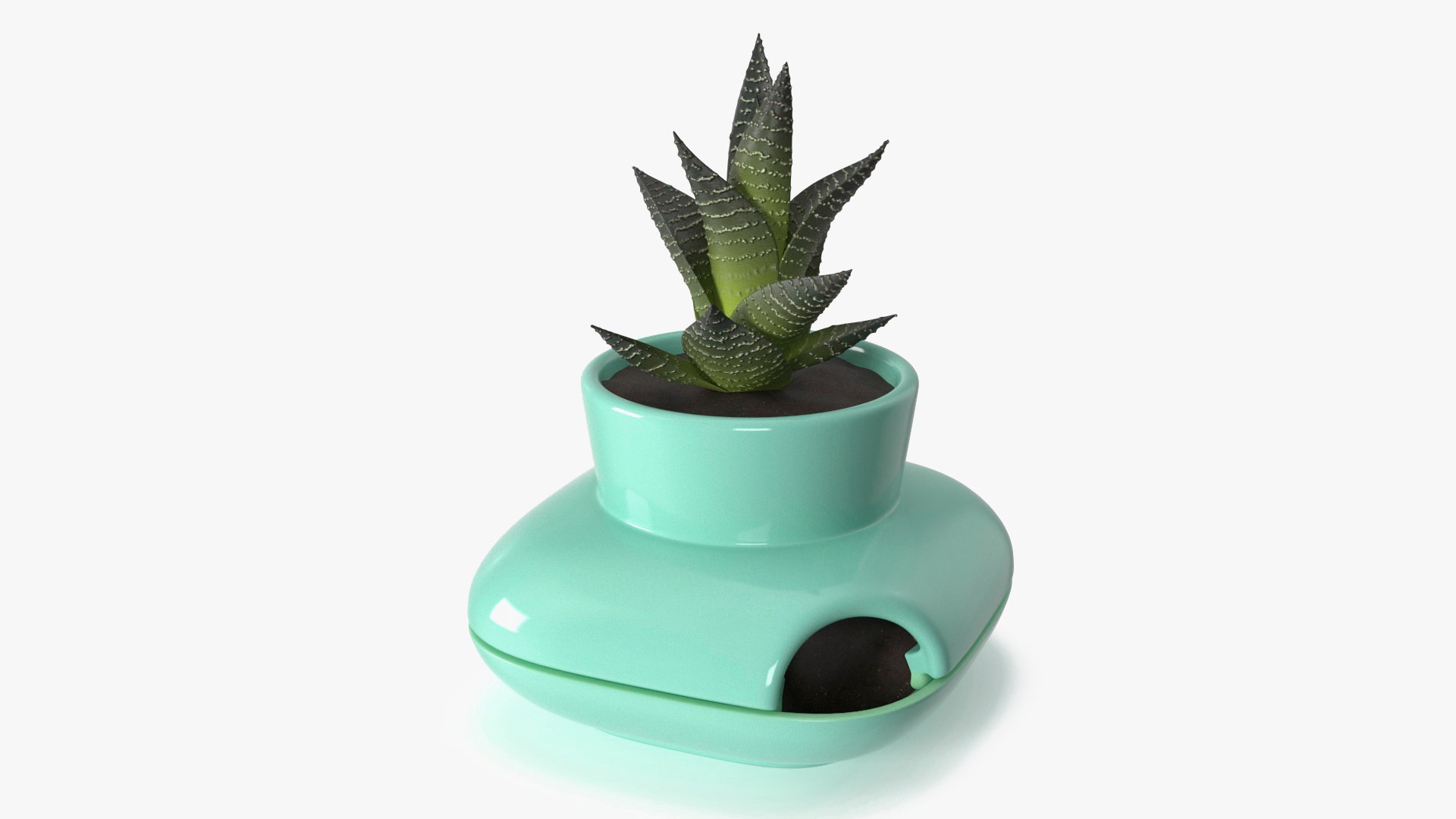 Stoneware Single Herb Pot Green 3D model preview