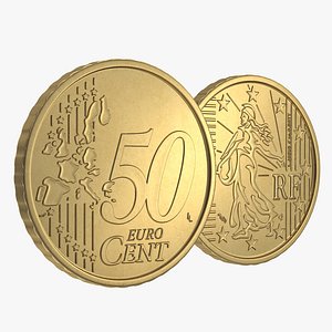 French Euro Coin 50 Cent 3D Model