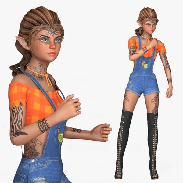 3D model Cartoon Rigged Tattoo Fighter Girl-Lumiya Character 3D Model