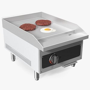 3D Small Flat Top Gas Countertop Griddle with Meal model