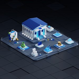 3D Isometric Bank Icon