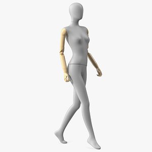 3D Flexible Female Mannequin Walking Pose Satin Grey