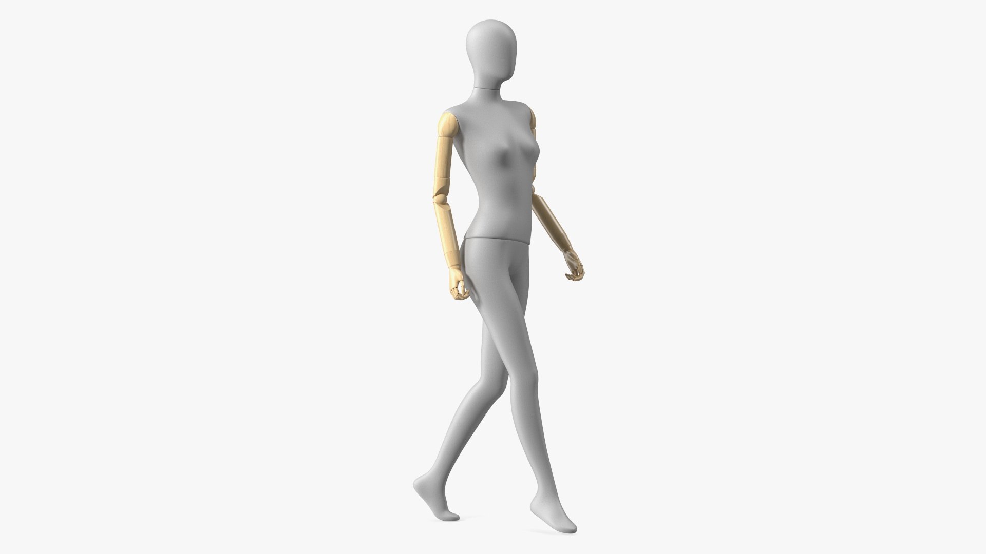 Flexible Female Mannequin Walking Pose Satin Grey 3D model preview
