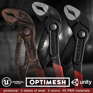 low-poly pliers wrenches modelled 3D