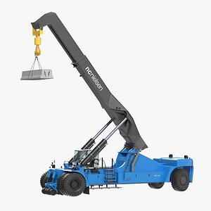 Reach Stacker Nielsen NCN 180TH Loads Concrete Barriers Rigged for Maya