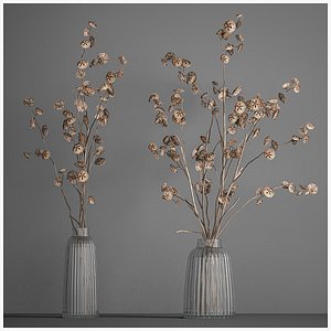 Bouquet of dried branches in a glass vase 184 3D