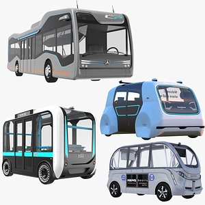 Four Electric Autonomous Buses 3D