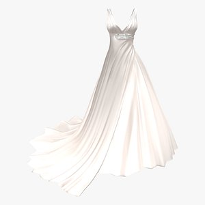 A Line Deep V Neck Corset Back Satin Ruched Wedding Dress