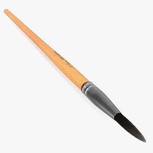 3D Classic Wooden Paint Brush with Fur model