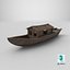 Wooden Boat With Cabin Low-poly PBR
