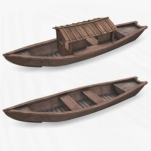 Wooden Boat With Cabin Low-poly PBR