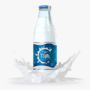 Milk Glass Bottle 0.5L and 1L with Milk Splash.