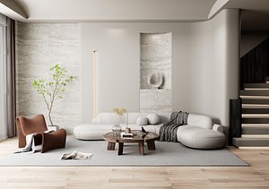 Modern Wabi-Sabi Living Room Interior Scene 3D model