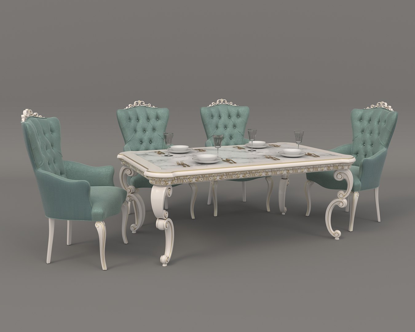 3D Model Classic European Style Dining Table And Chairs 40 - TurboSquid ...