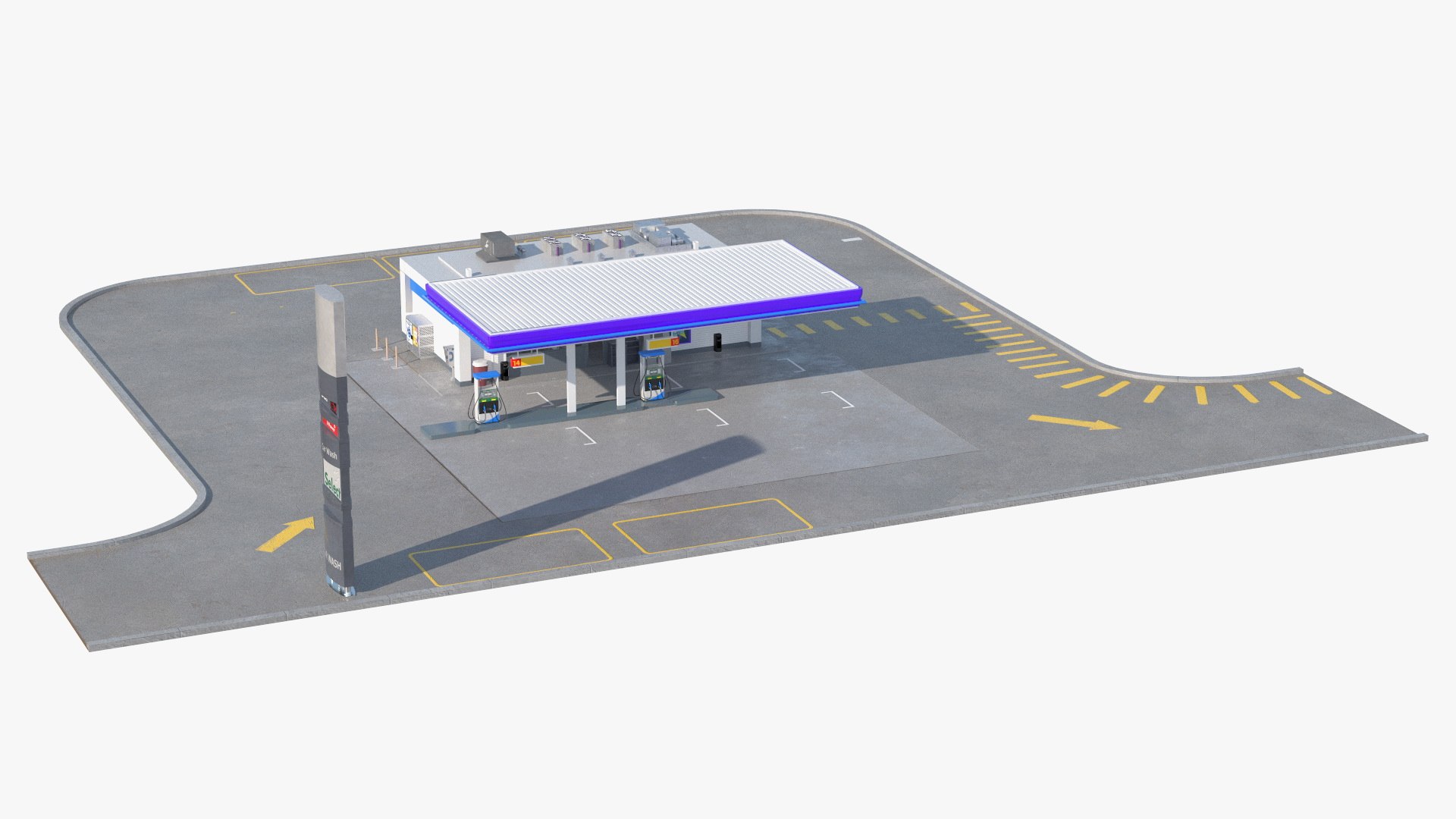 Small Petrol Station Blue 3D model preview