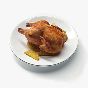 3D realistic roasted chicken potatoes model