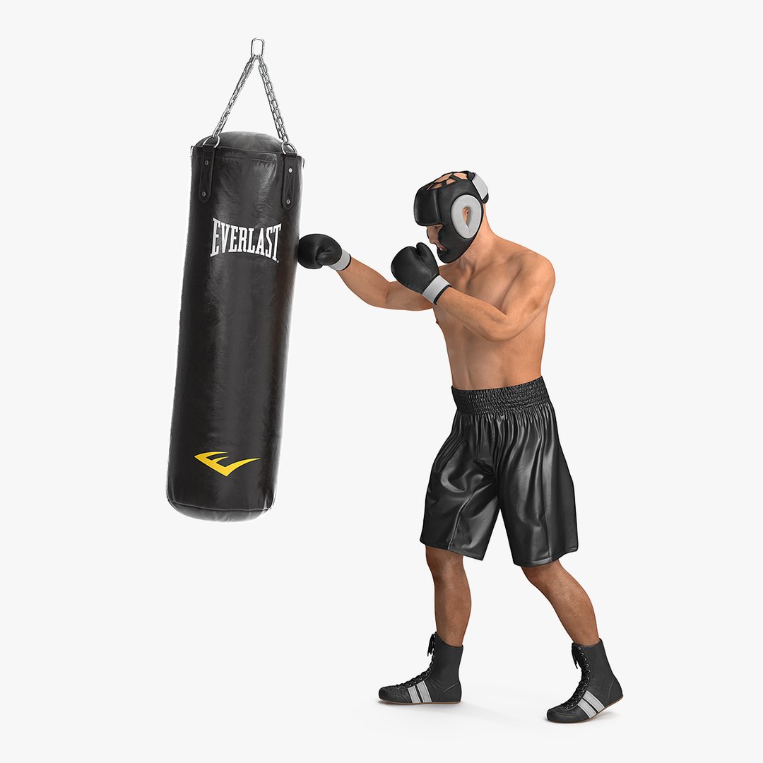 Punching Bag with Boxer Rigged 3D Model 3D model preview