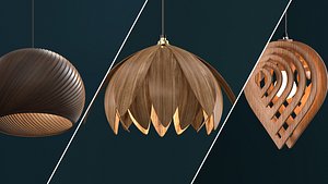 Wooden hanging lamp - three piece