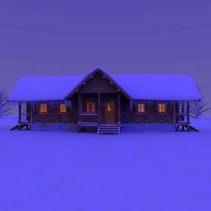 3ds wooden cabin snow night
