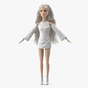 3D Barbie Doll White Dress Rigged model