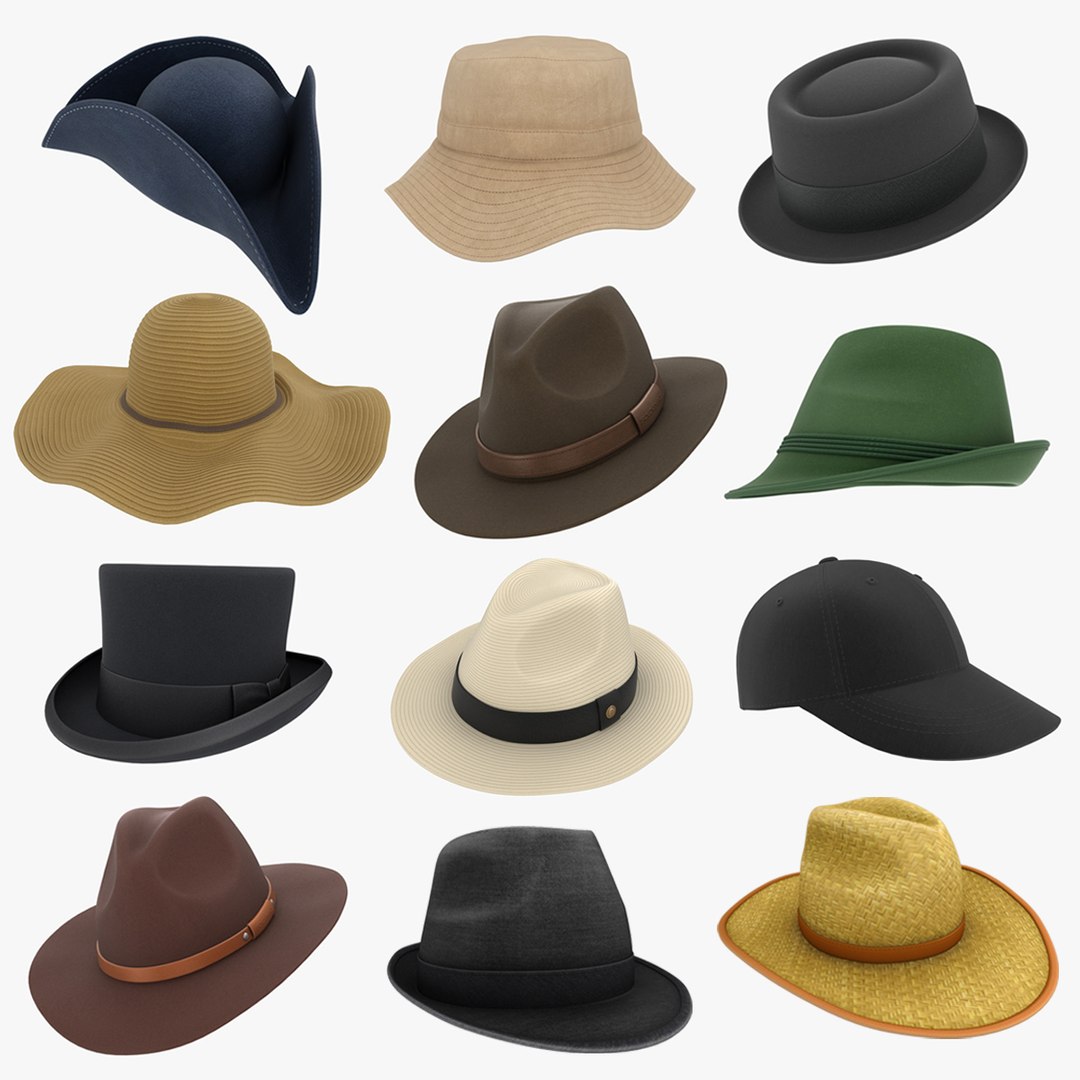 3D hat 5 model https://p.turbosquid.com/ts-thumb/ru/cyd0rj/Fh6scyDm/hat_collection_5/jpg/1606904067/1920x1080/fit_q87/57a281b2909e8c6689e225bc9a79f8705b964bd6/hat_collection_5.jpg