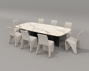 Contemporary Style Dining Table and Chairs 3D model