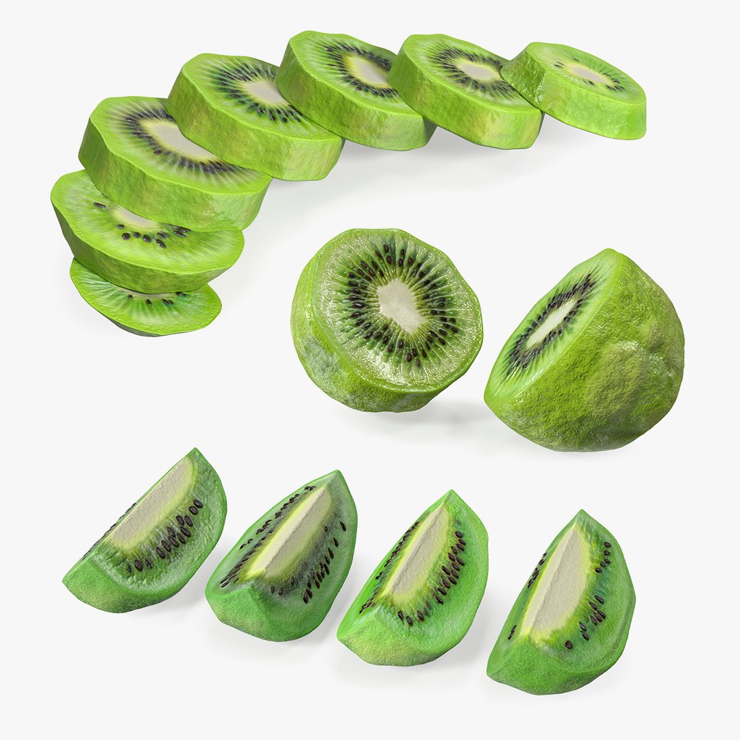 Peeled Kiwi Slices Collection 3D model preview