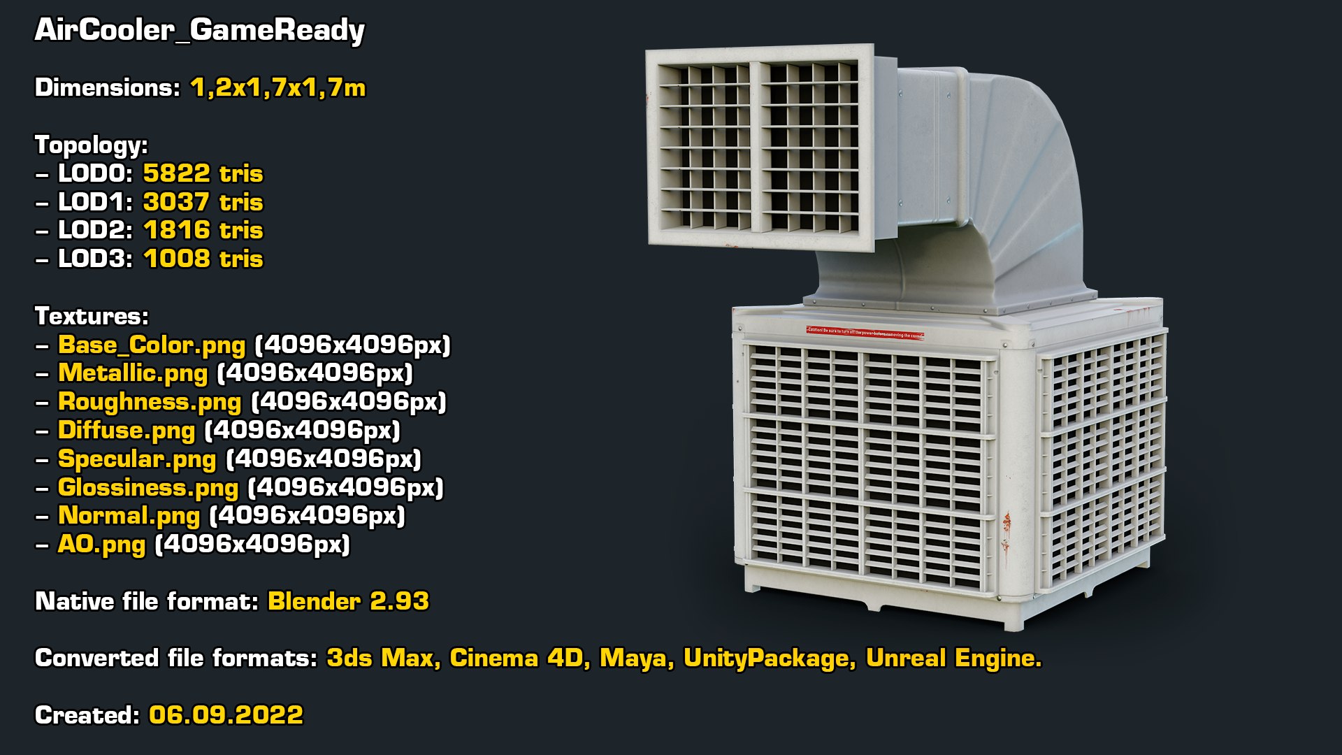 Air Cooler GameReady LODs 3D model https://p.turbosquid.com/ts-thumb/rw/0B5ZTp/9S/stats/png/1662461322/1920x1080/fit_q87/67900a2daa7a38a17f5ac94f950d5ee533d749e9/stats.jpg