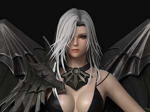 3D model Dark Fallen Angel Rigged Fantasy Female Character Low-poly 3D model