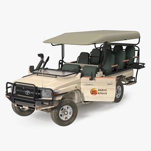 3D Toyota Land Cruiser Safari Open Sided Beige Dirty Rigged