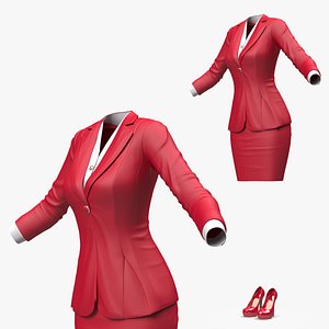 Red Formal Style Skirt with Blazer 3D model