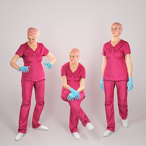 Animated surgical doctor female: walking, working, sitting 137