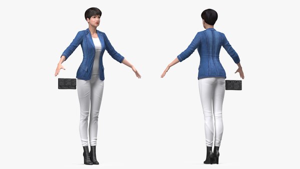 modelo 3d Mujer asiática de la moda de la calle aparejada para