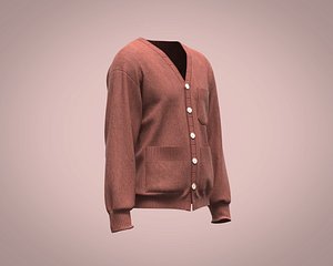 Mens V-Neck Open-Front Sweater with Button Design