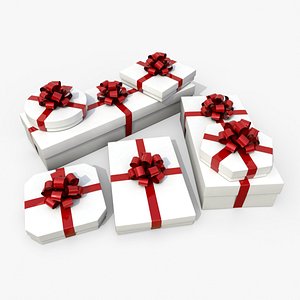 3D model Gift Boxes - Flat Set with Tied Ribbon Rosette