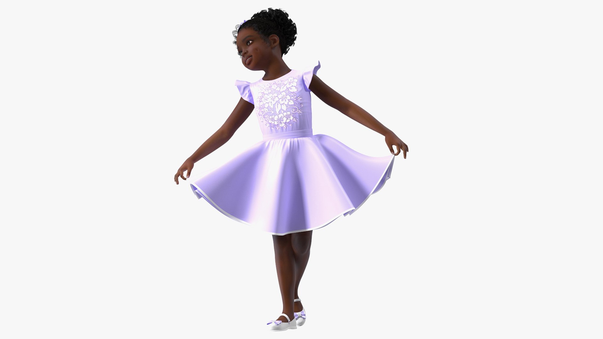 Party Style Black Child Girl Rigged for Maya 3D model preview